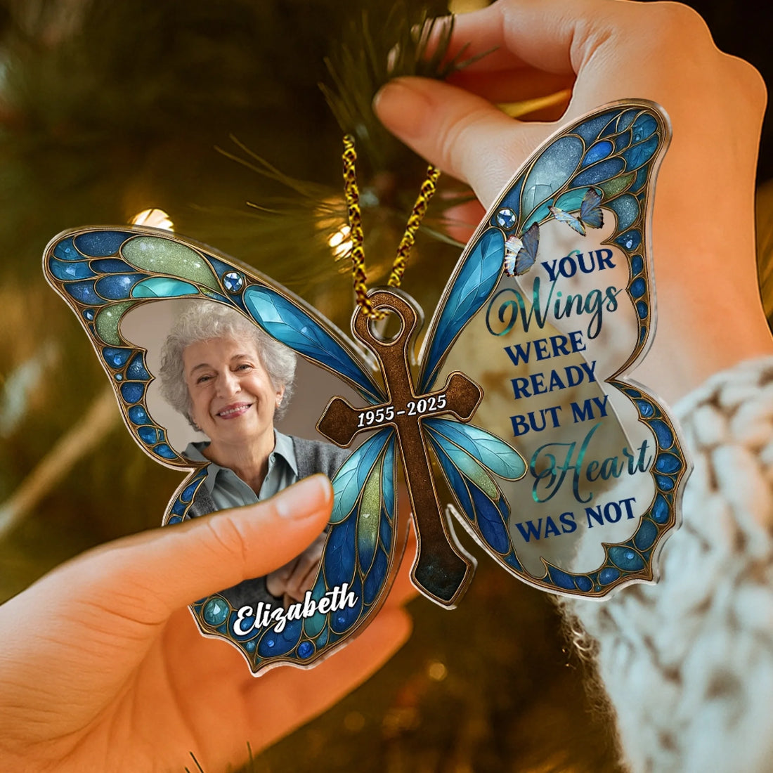 Personalized memorial butterfly acrylic ornament with photo remembrance gift for loved one