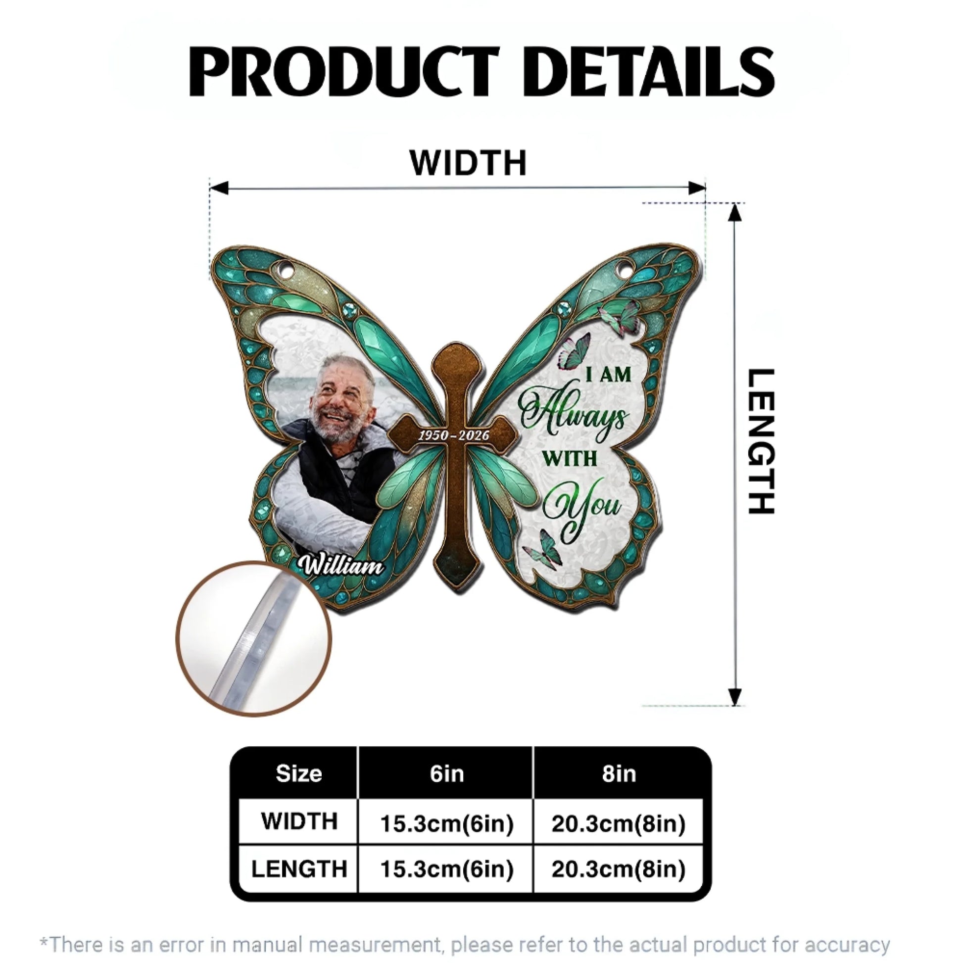 Butterfly memorial suncatcher size guide and dimensions