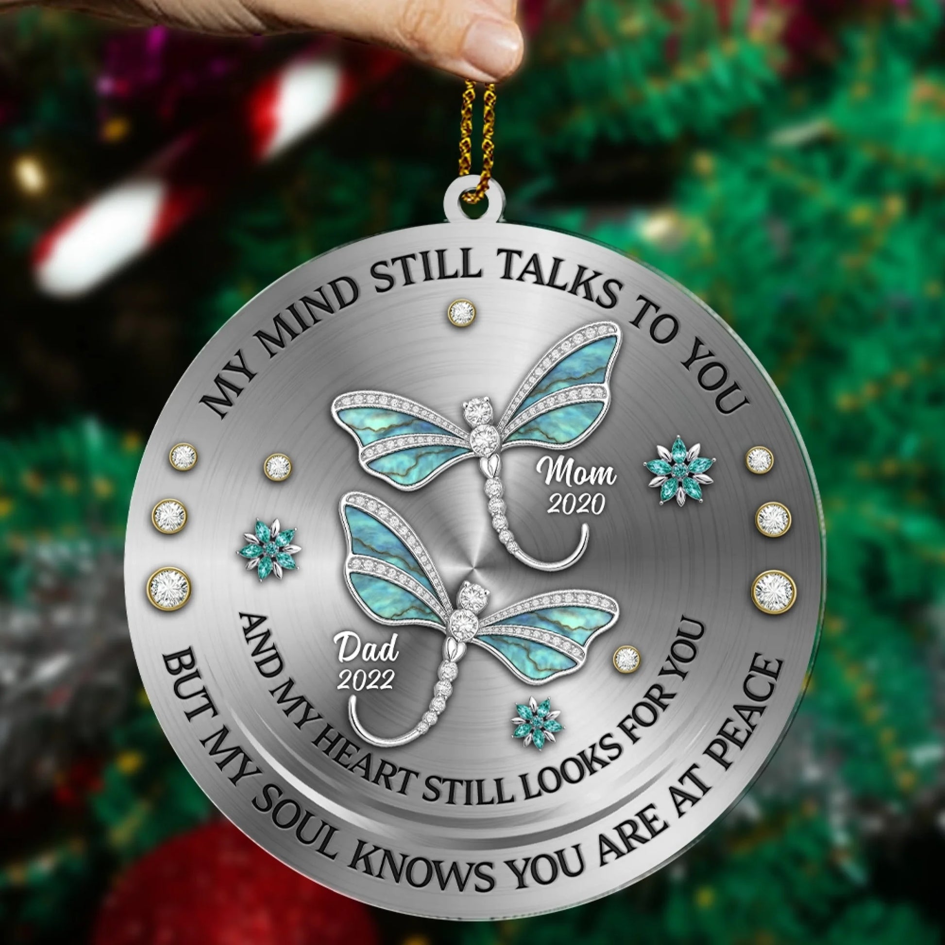 Custom photo dragonfly remembrance ornament sympathy gift for loved one