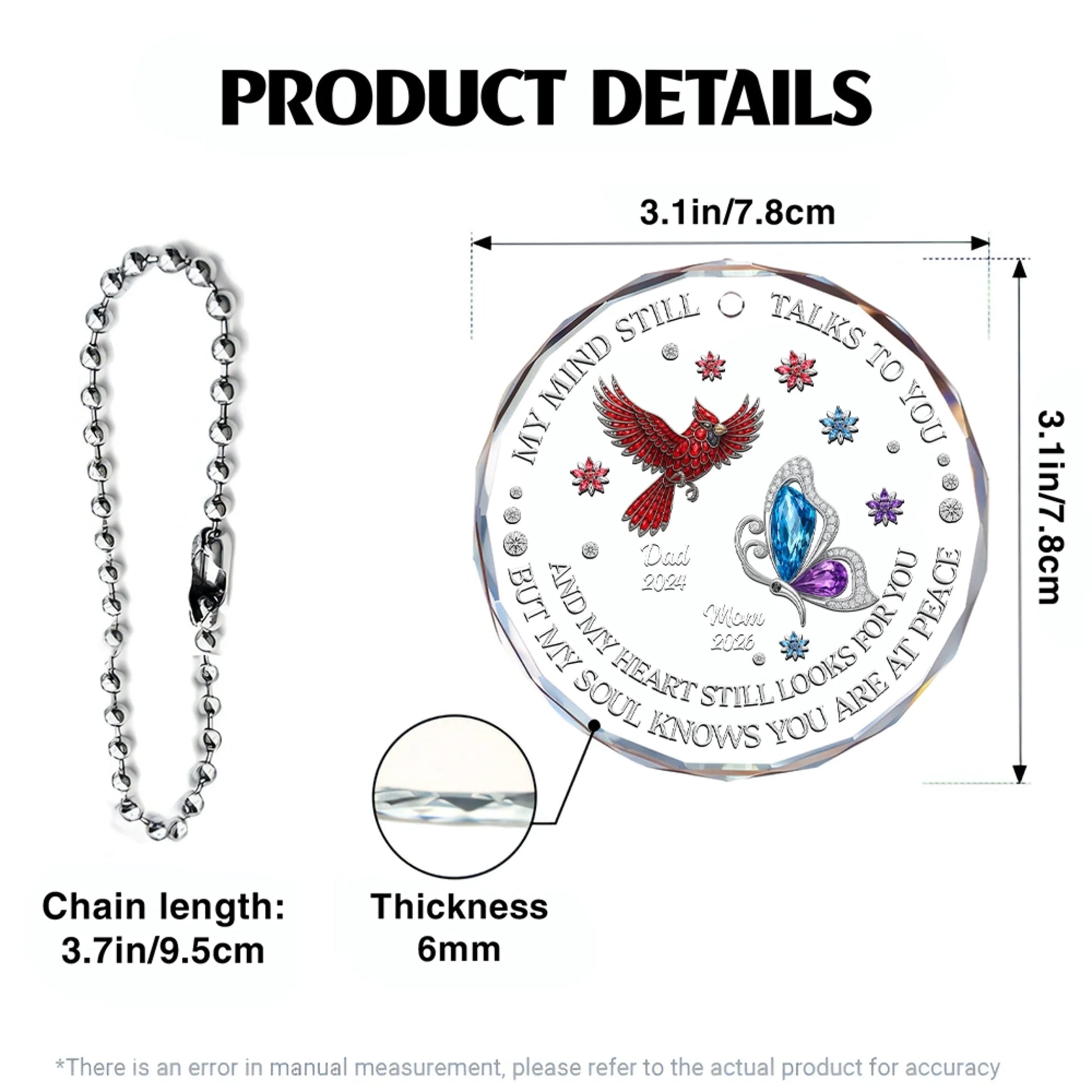 Memorial glass car hanger size guide personalized photo ornament
