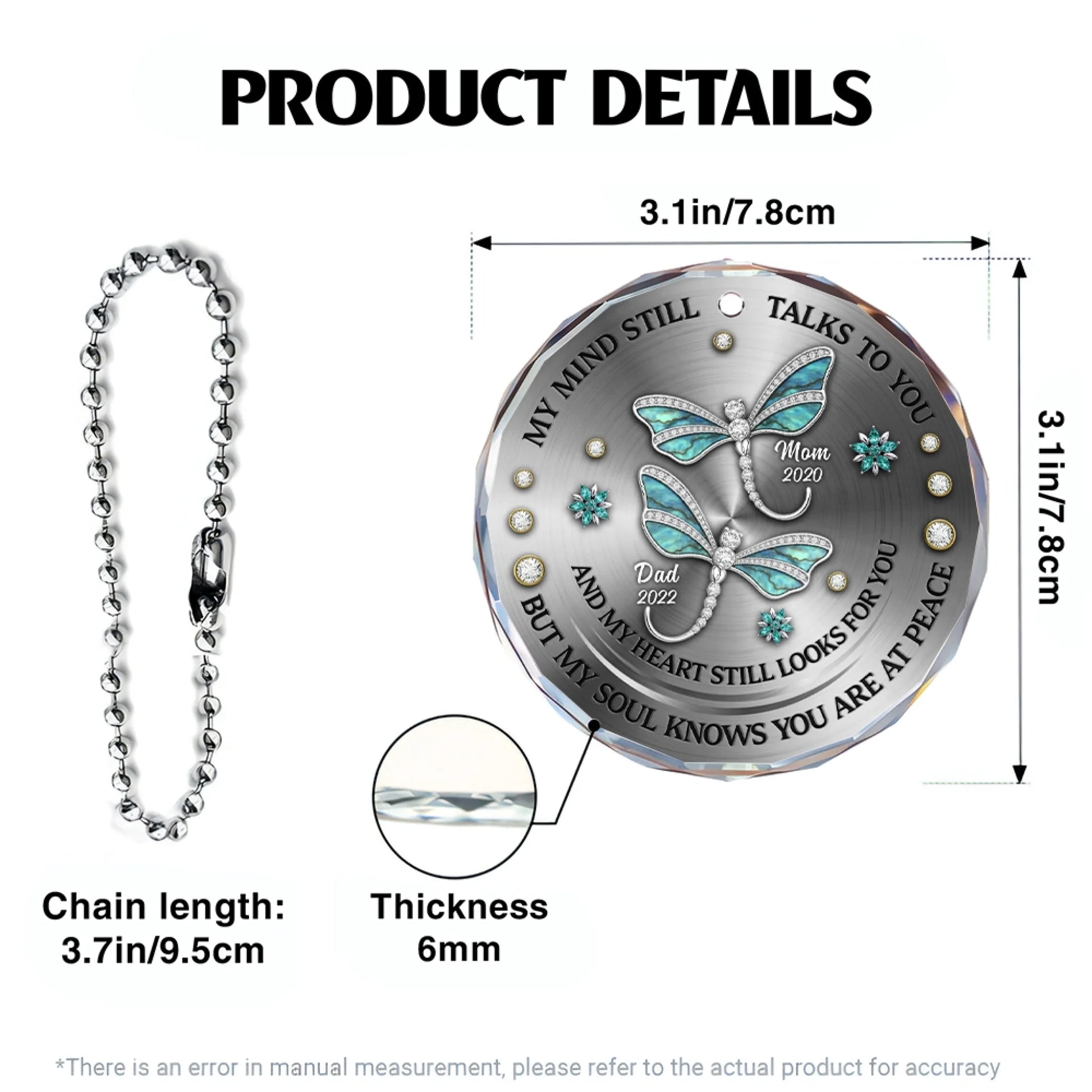Memorial dragonfly glass car hanger product details and size guide