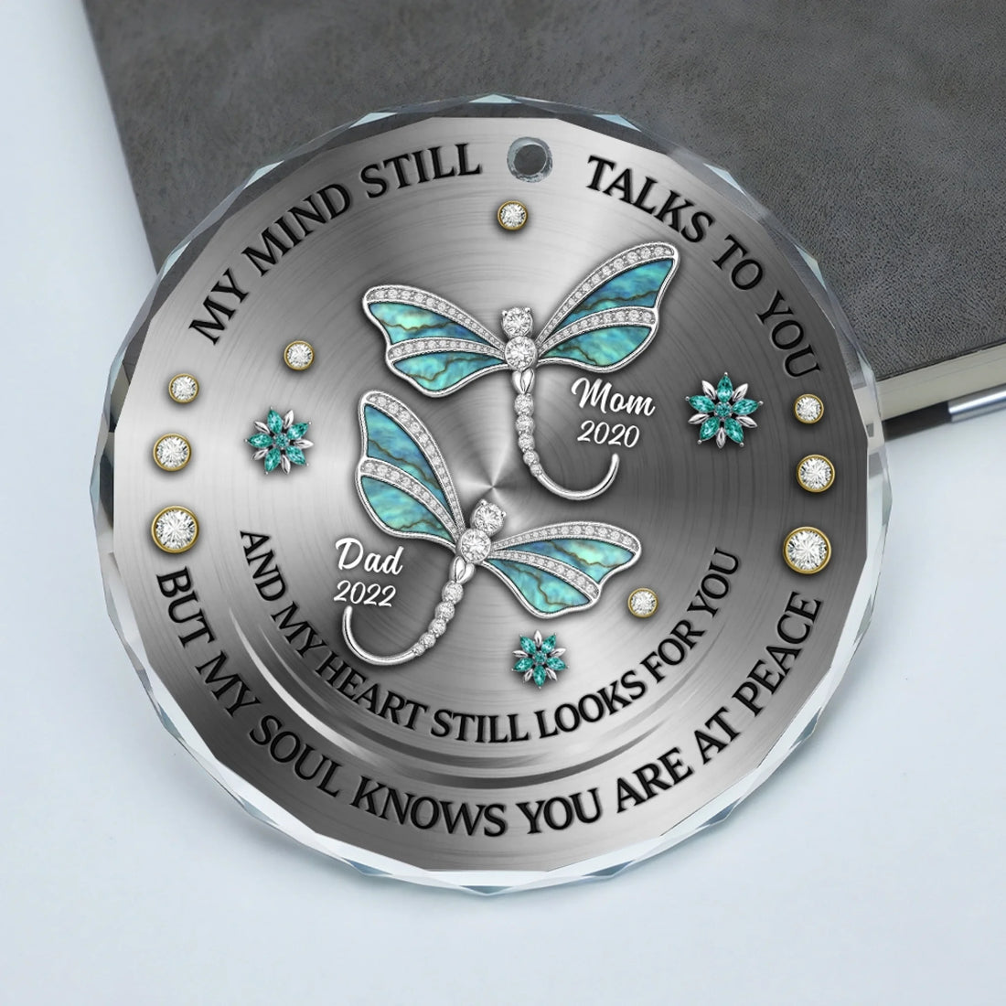 Personalized memorial dragonfly glass car hanger keepsake