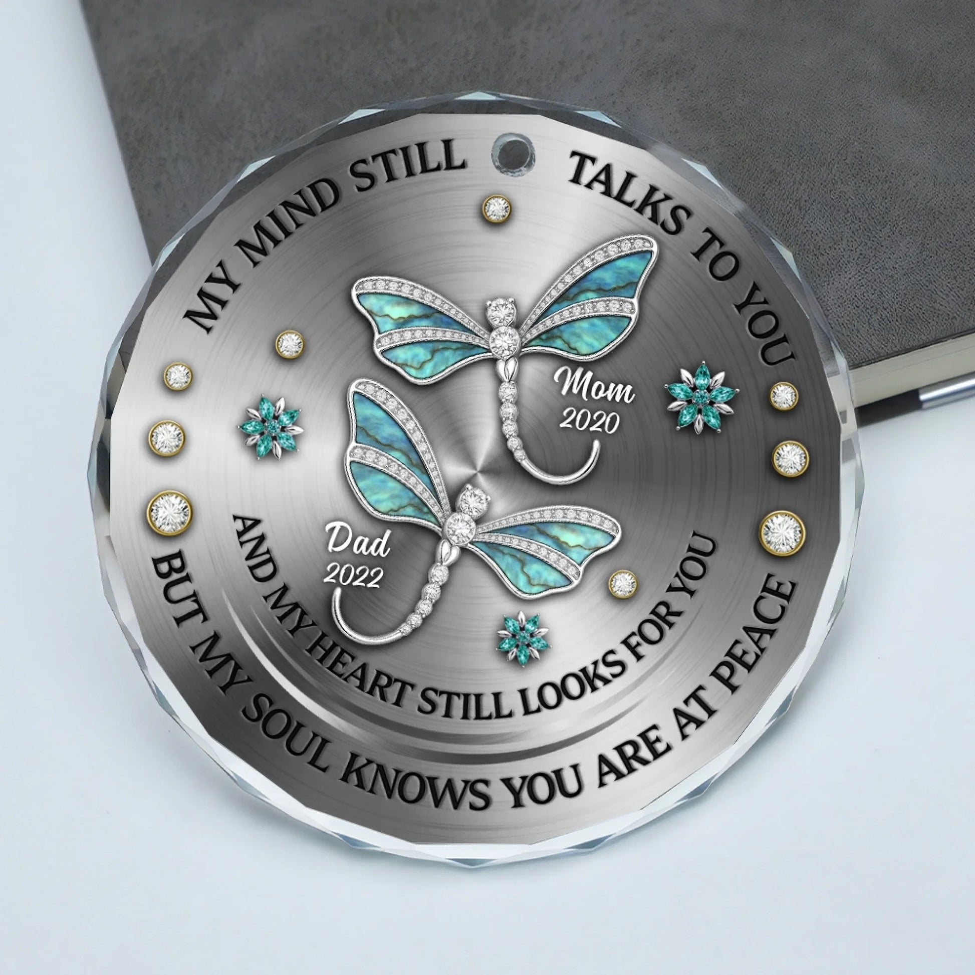 Custom photo dragonfly memorial glass ornament sympathy gift for loved one