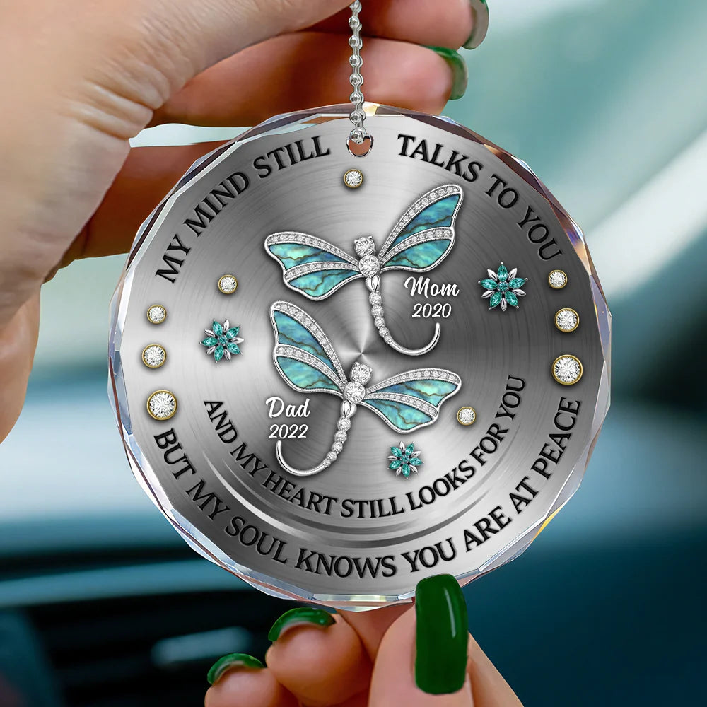 Personalized memorial dragonfly glass car hanger keepsake