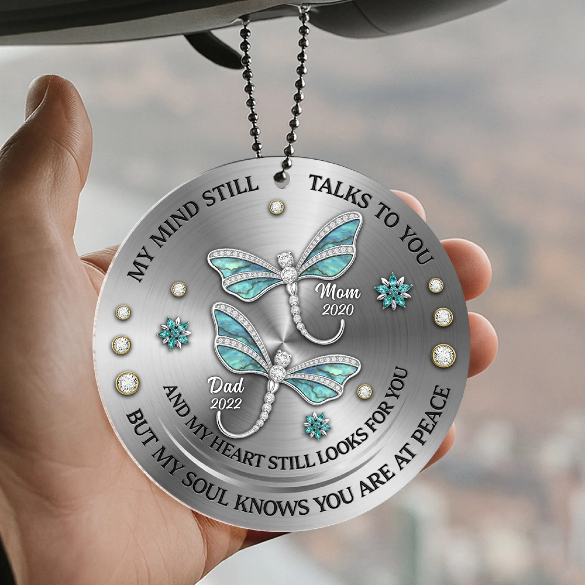 Personalized dragonfly remembrance acrylic car hanger with dragonflies