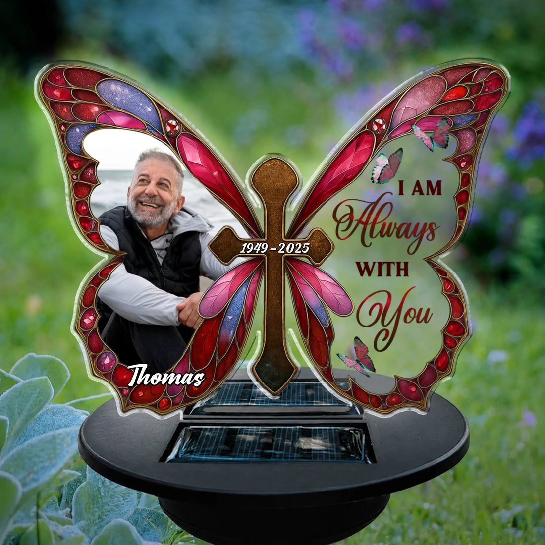 Personalized Always With You Memorial Butterfly Garden Solar Light with Custom Photo