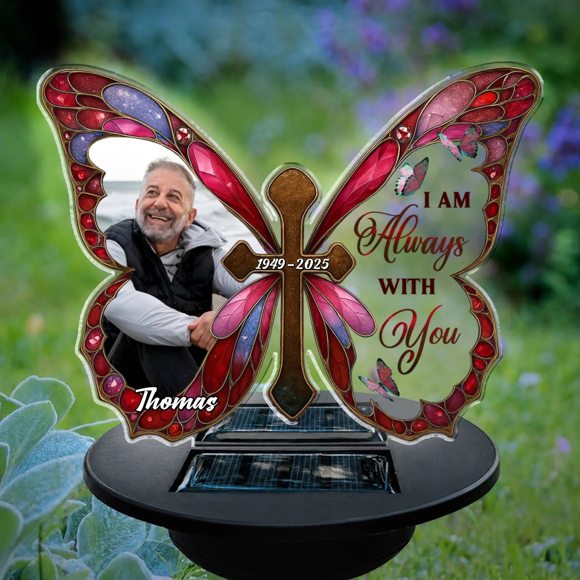 Personalized Always With You Memorial Butterfly Garden Solar Light with Custom Photo