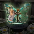 Personalized Memorial Butterfly Solar Garden Light Illuminated at Night
