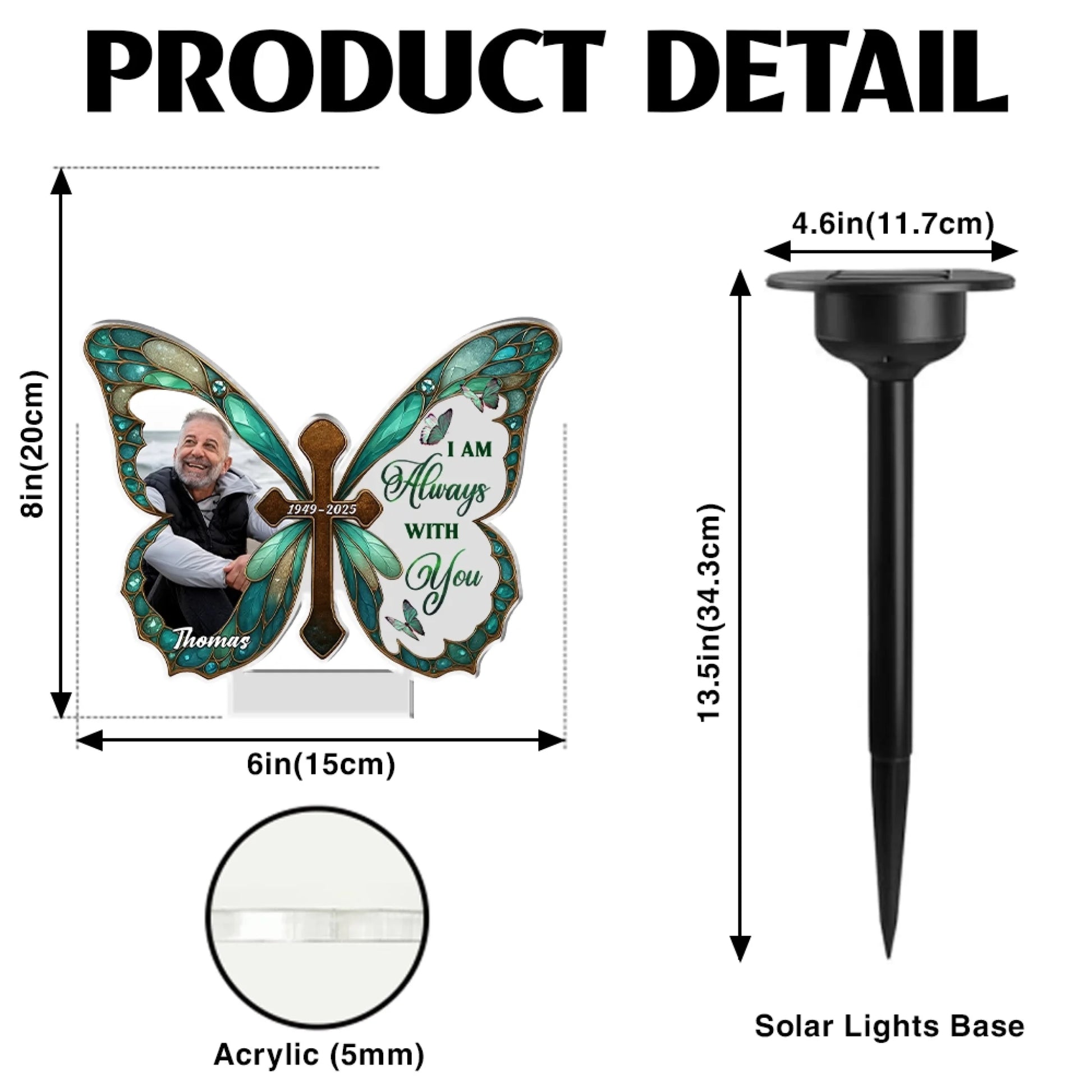 Personalized Garden Solar Light Size Guide and Product Details