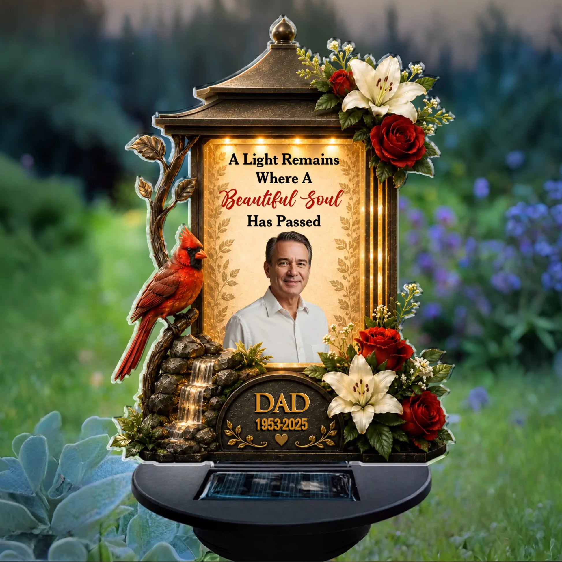 Personalized A Beautiful Soul Memorial Garden Solar Lantern with Custom Photo