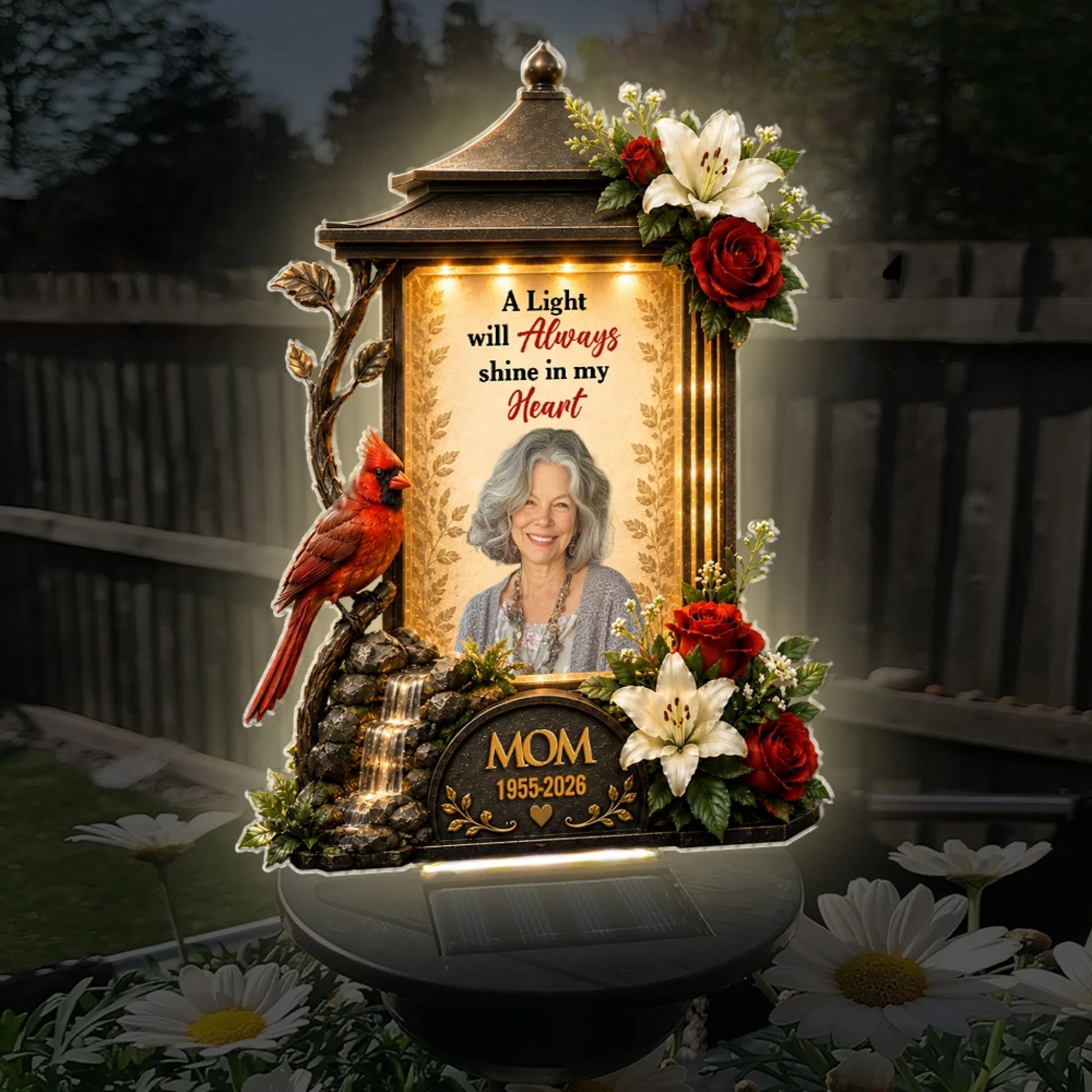 Illuminated Personalized Memorial Lantern Garden Solar Light at Night