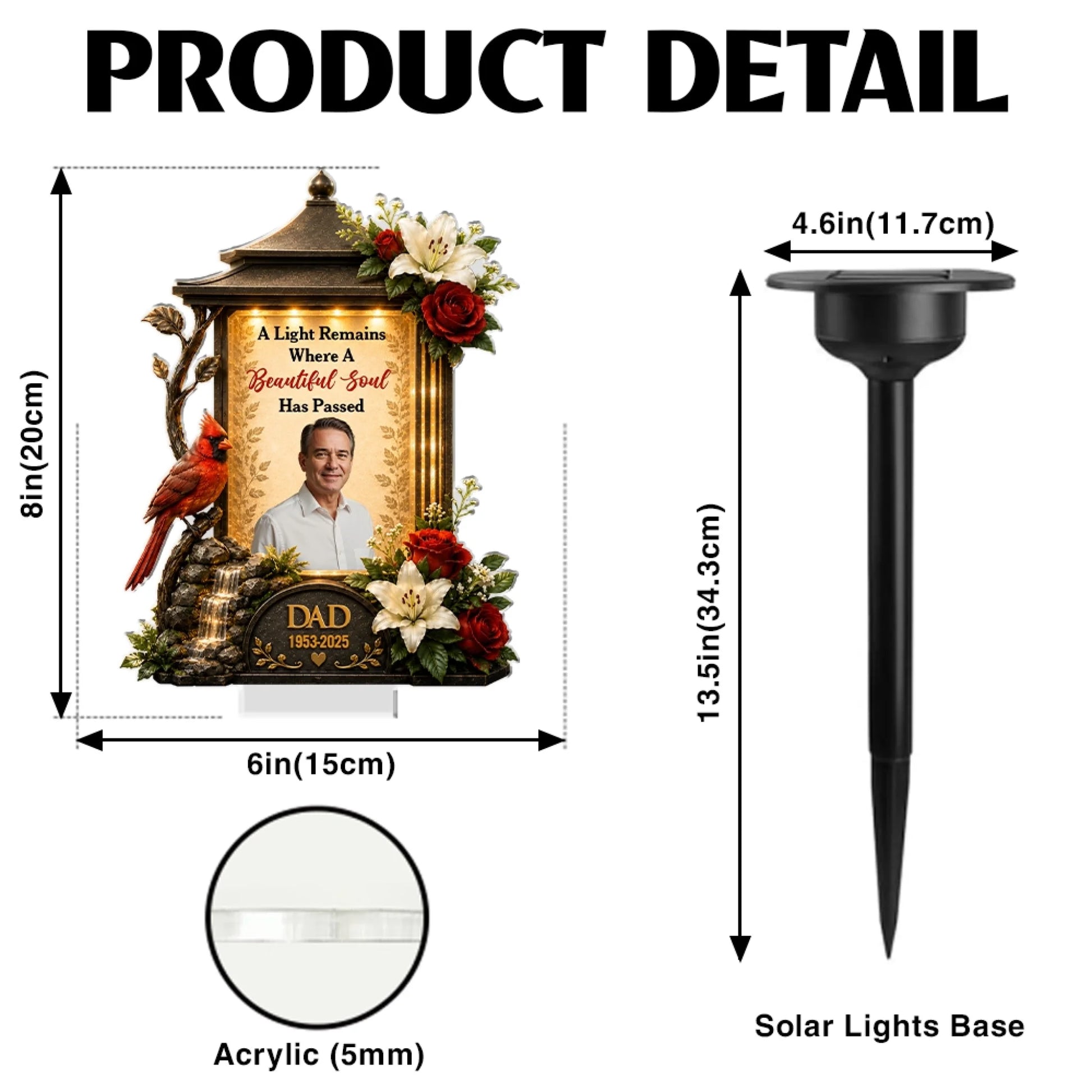 Personalized Memorial Garden Solar Lantern Size Guide and Product Specifications