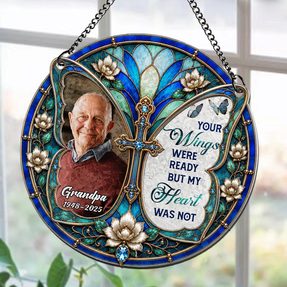 Personalized A Piece Of My Heart Memorial Stained Glass Suncatcher with Photo