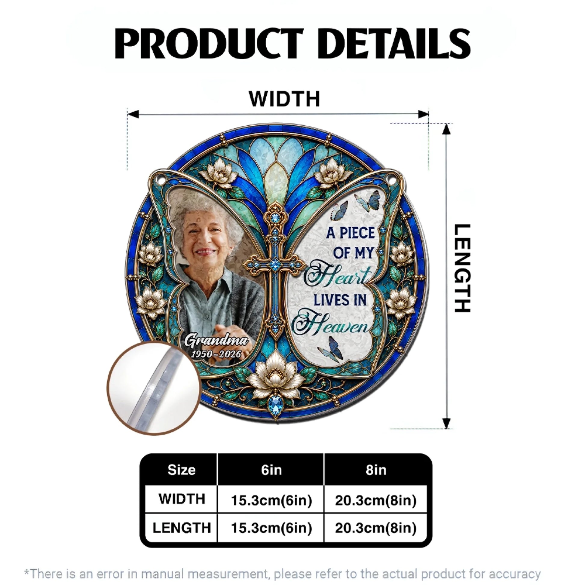 Personalized Memorial Suncatcher Product Details and Size Guide