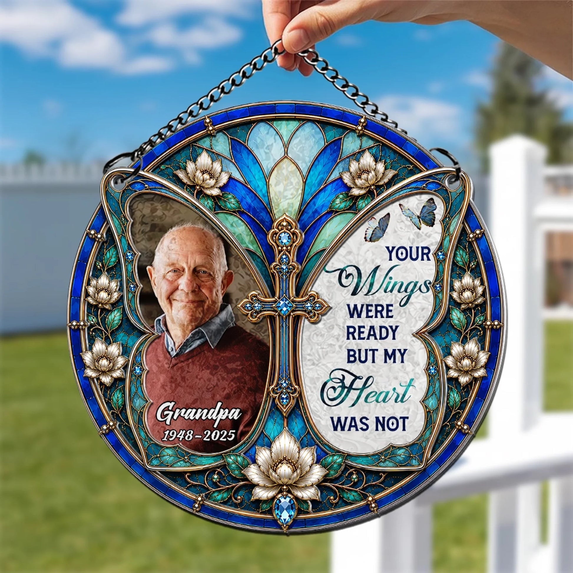 Personalized Memorial Acrylic Suncatcher Displayed on Window
