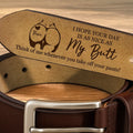 Close Up of Personalized Hidden Engraving Inside Leather Belt