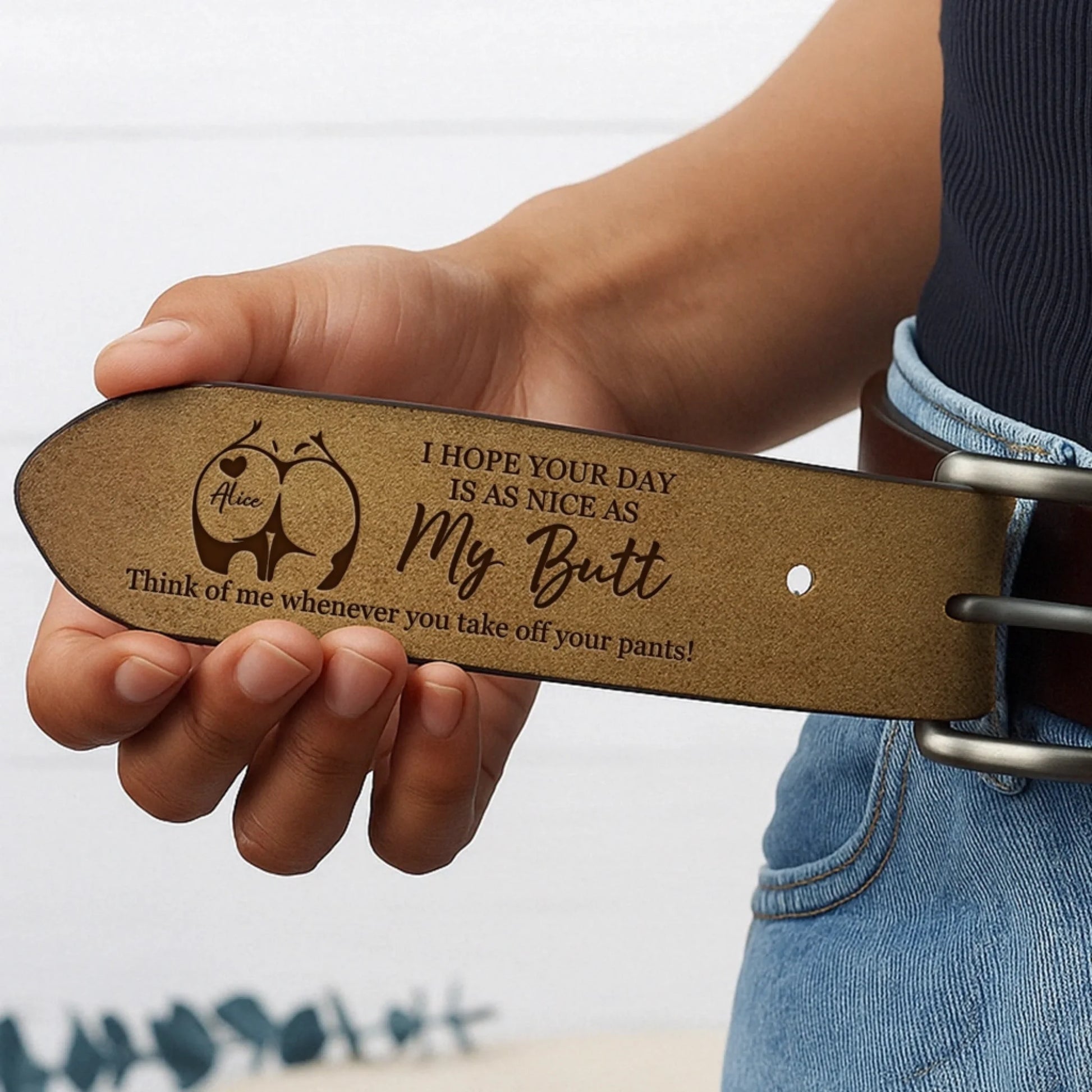 Man Wearing Personalized Engraved Leather Belt