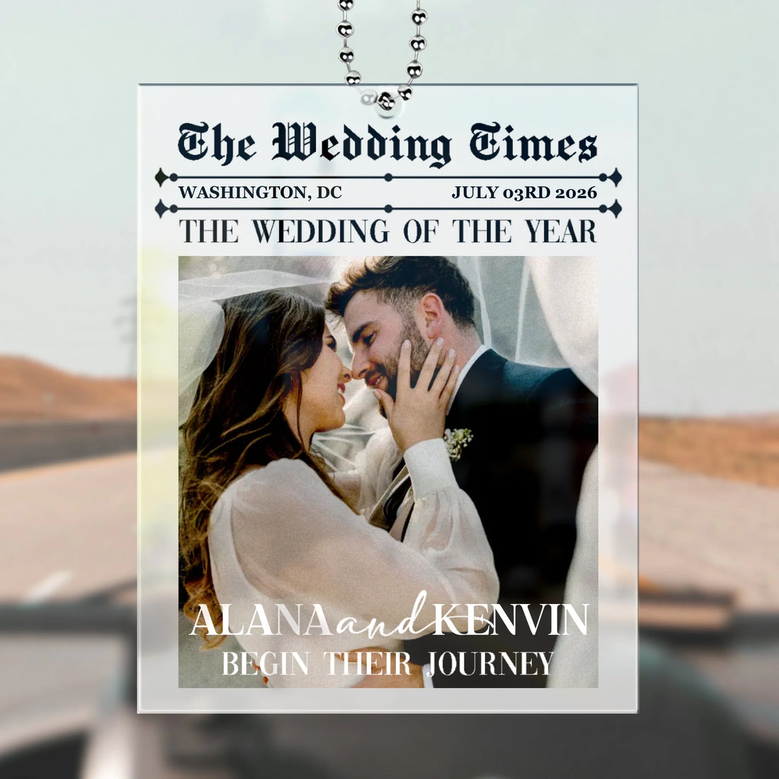 Personalized Wedding Times Car Hanging Ornament with Custom Wedding Photo