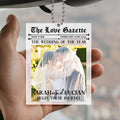 Hand Holding Personalized Wedding Newspaper Car Ornament