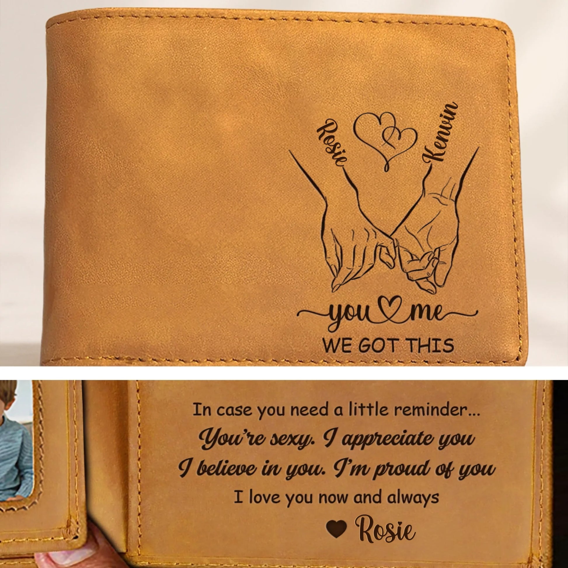 Personalized Engraved Men's Leather Wallet with Love Message