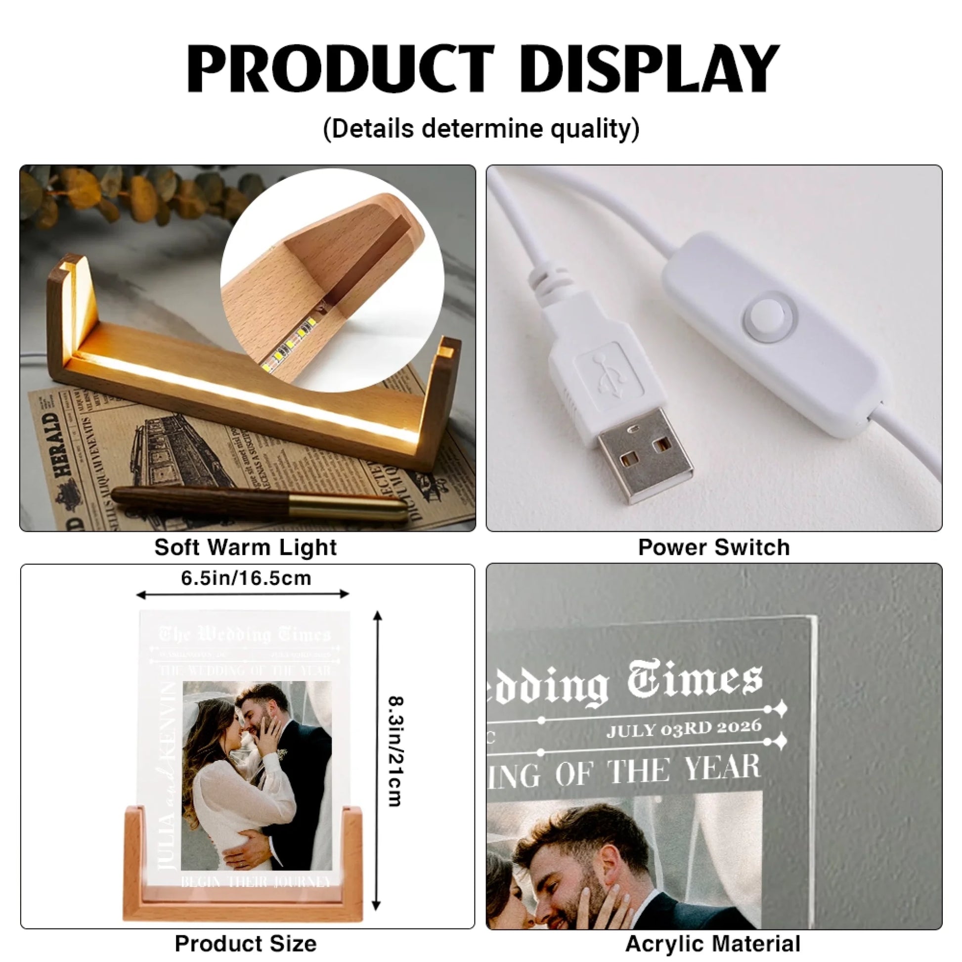 Wedding Acrylic Night Light Product Details and Display Components