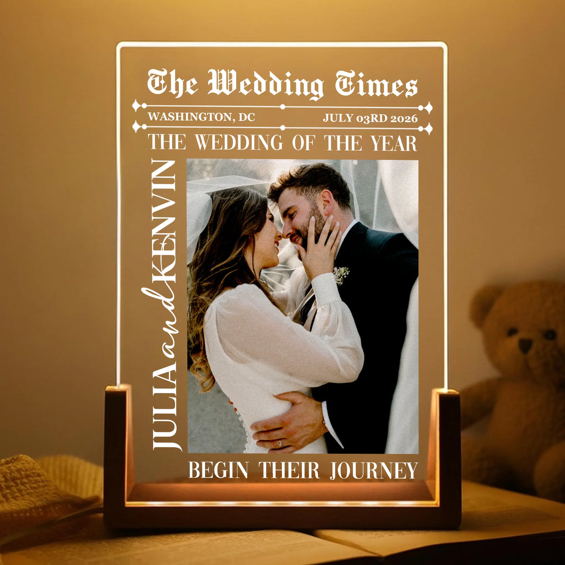 Personalized Wedding Times Acrylic Night Light with Custom Wedding Photo