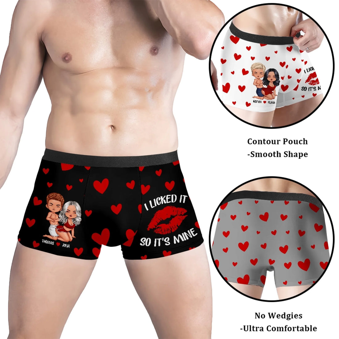 Personalized Kiss Print Men's Boxer Brief with Custom Design