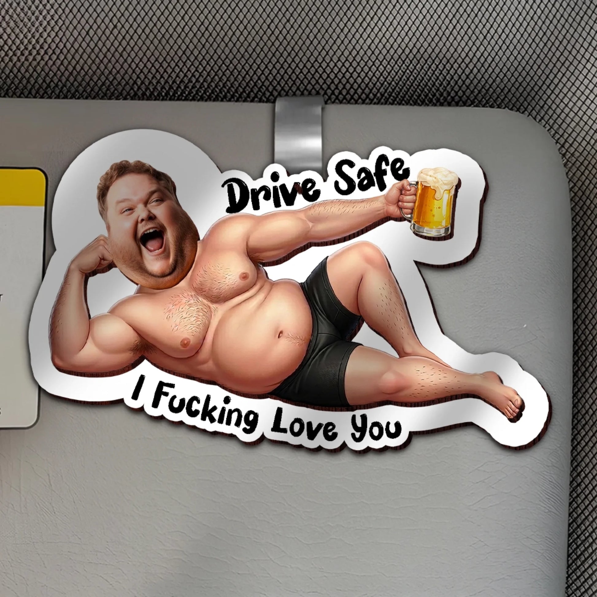 Personalized Wooden Visor Clip Installed on Car Sun Visor