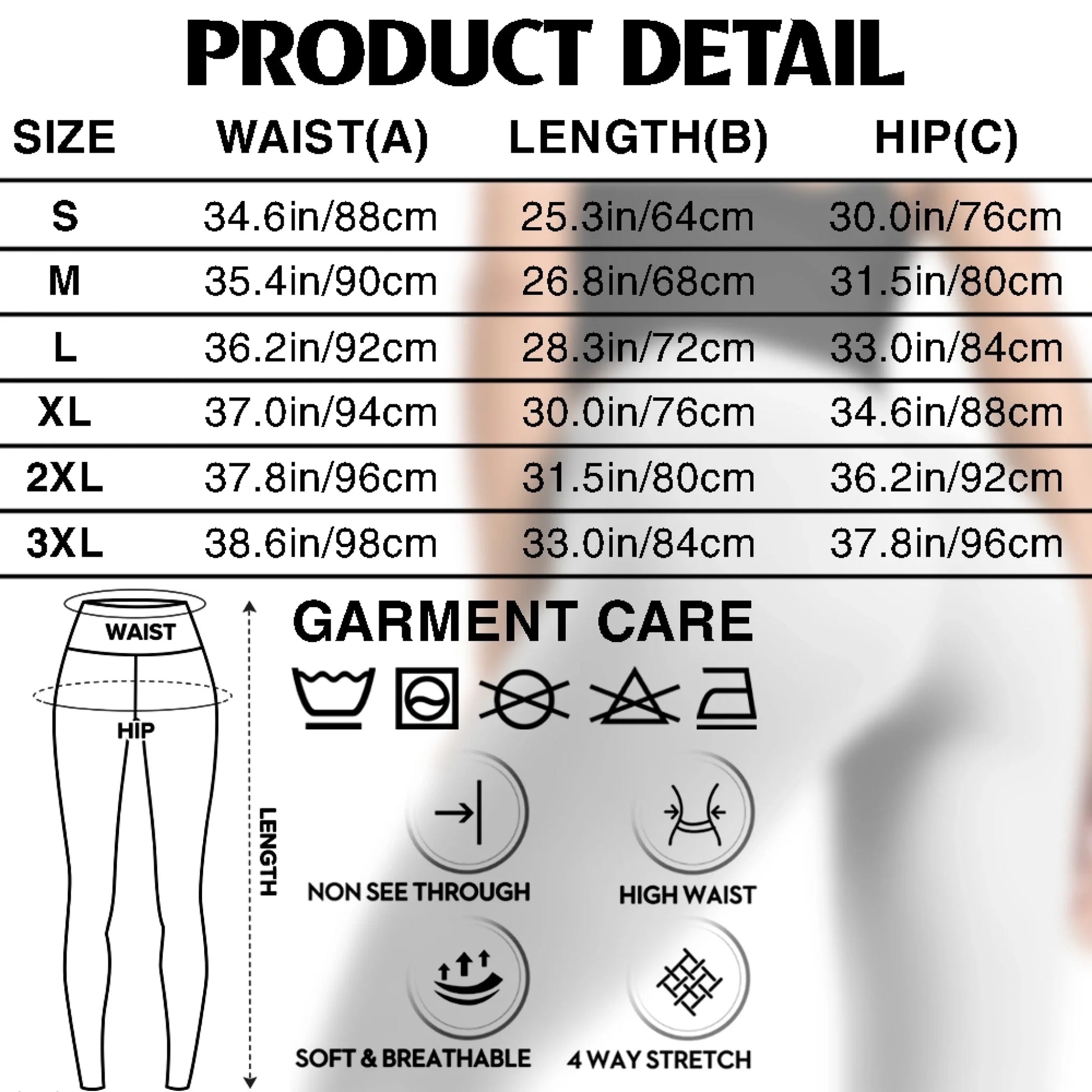 Women's Personalized Leggings Size Guide and Product Details