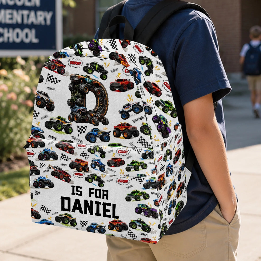Personalized Monster Truck Kids Backpack with Custom Name