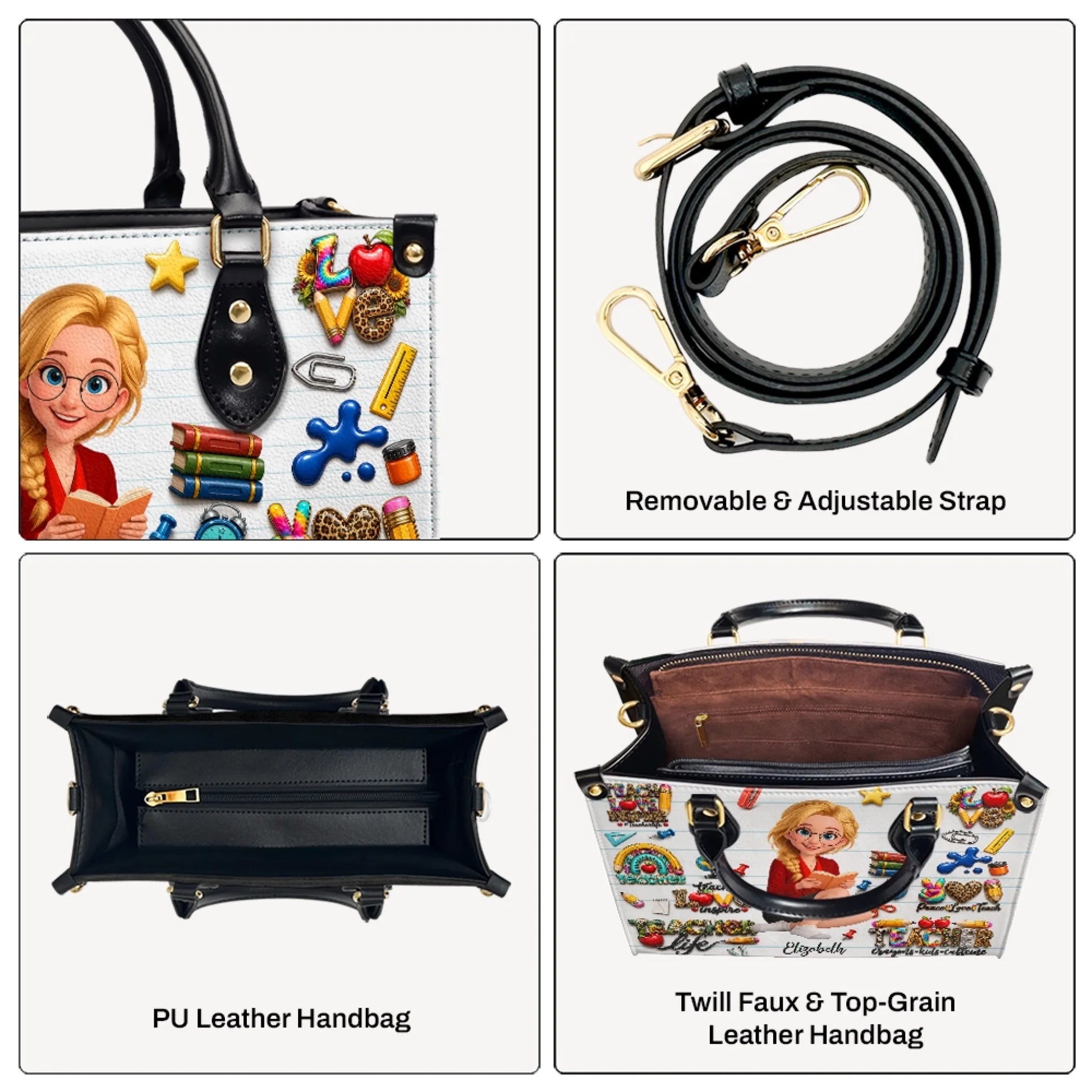 Premium Personalized Teacher Handbag with Adjustable Shoulder Strap