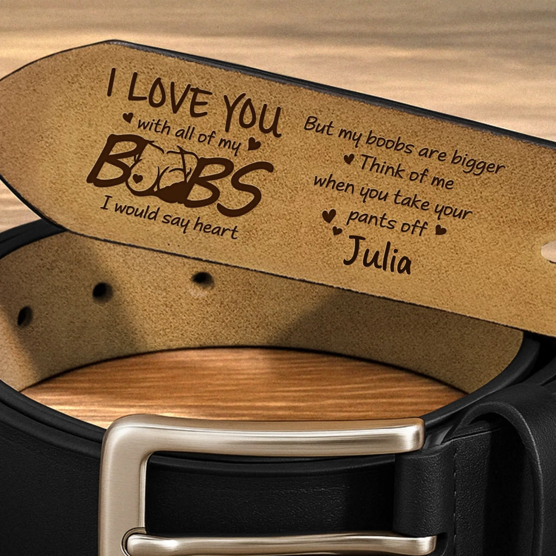Personalized Engraved Leather Belt with Funny Hidden Message