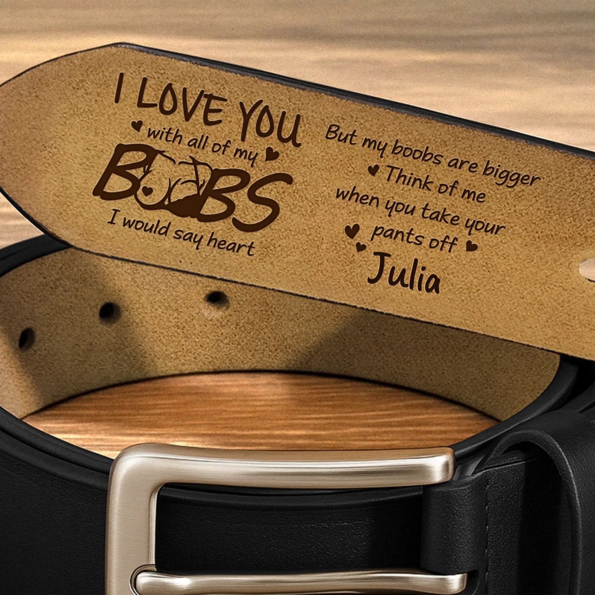 Personalized Engraved Leather Belt with Funny Hidden Message