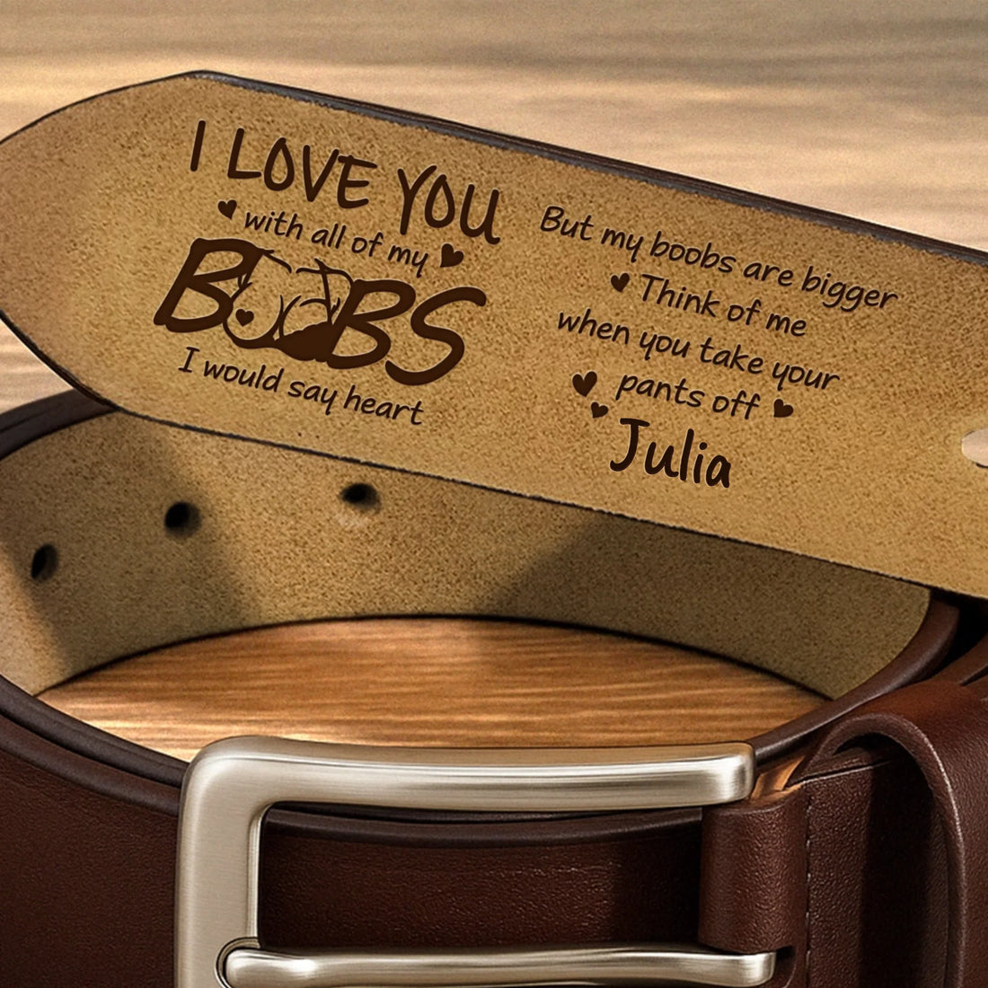 Personalized Engraved Leather Belt with Funny Hidden Message