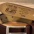 Close-up of Custom Engraved Leather Belt Interior