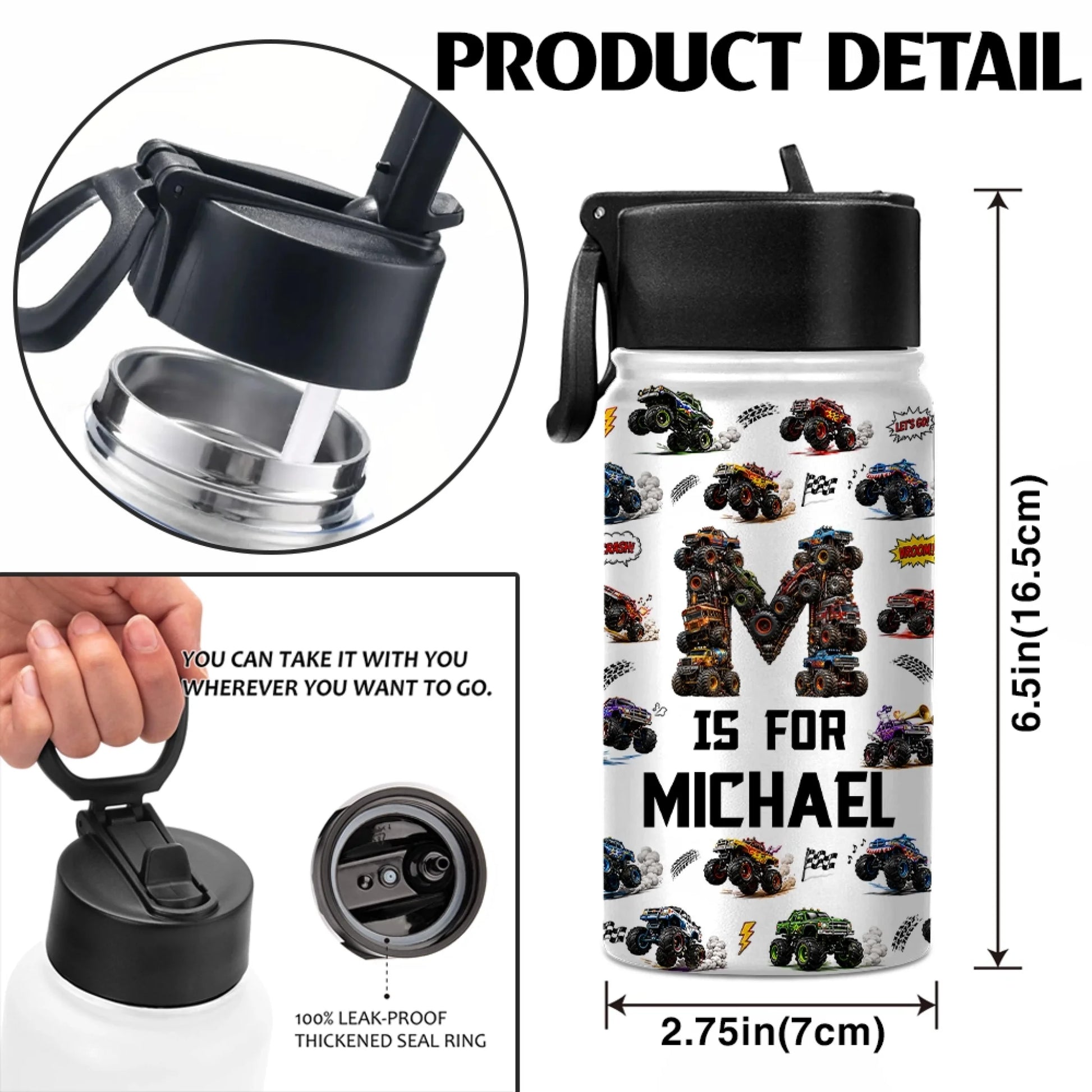 Monster Truck Kids Water Bottle Product Details and Features