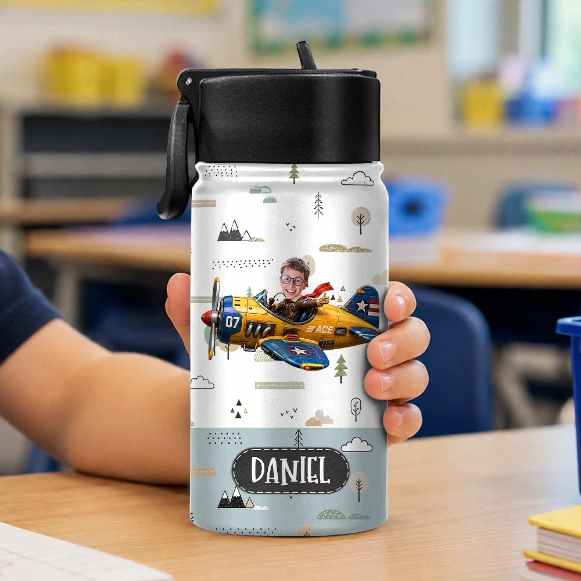 Child Holding Personalized Riding Vehicle Water Bottle