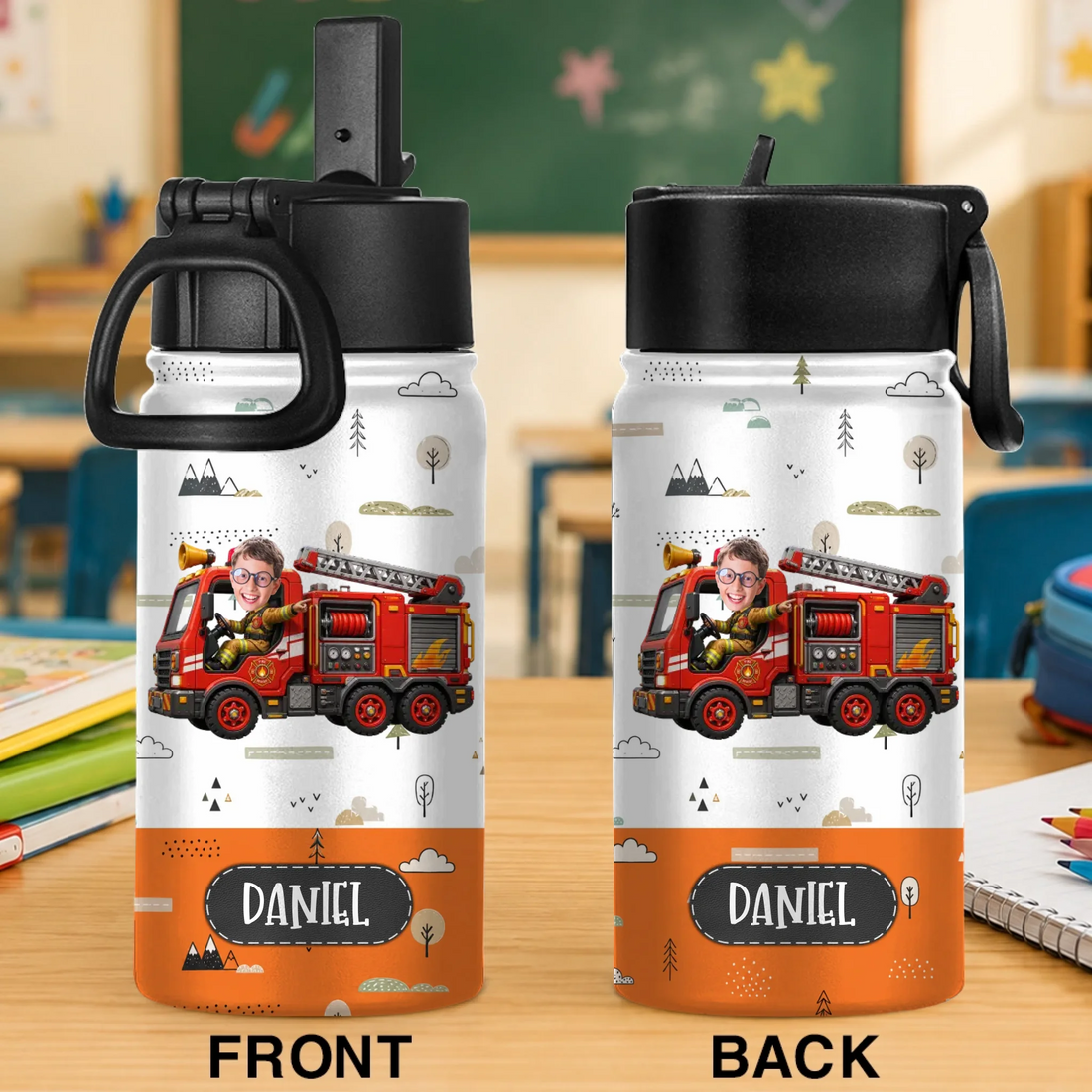 Personalized Riding Vehicle Kids Stainless Steel Water Bottle with Custom Name