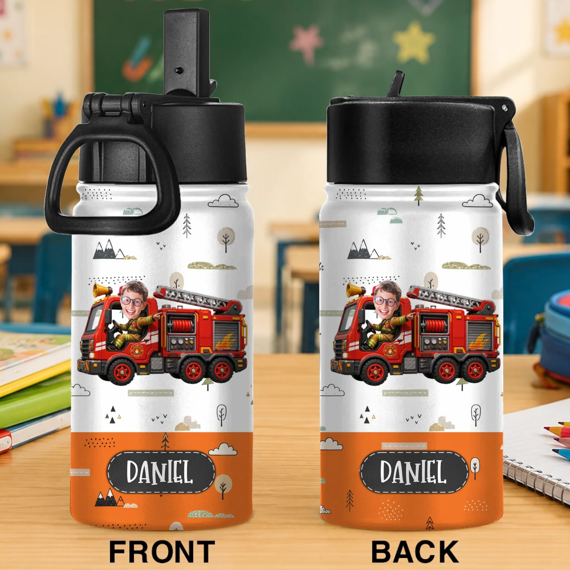 Personalized Riding Vehicle Kids Stainless Steel Water Bottle with Custom Name