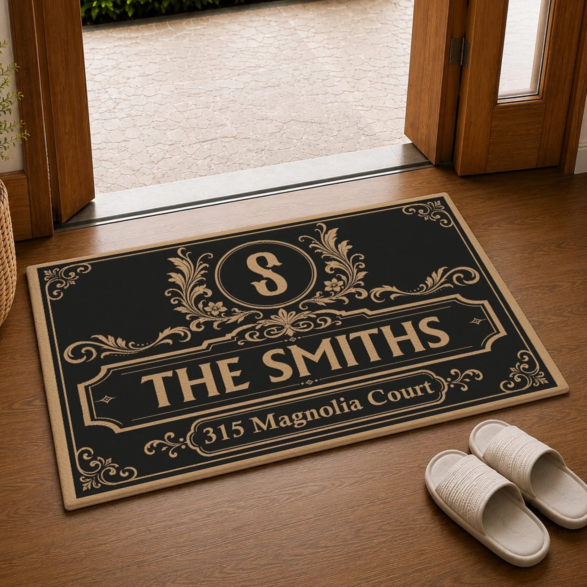 Custom Family Welcome Mat at Front Door