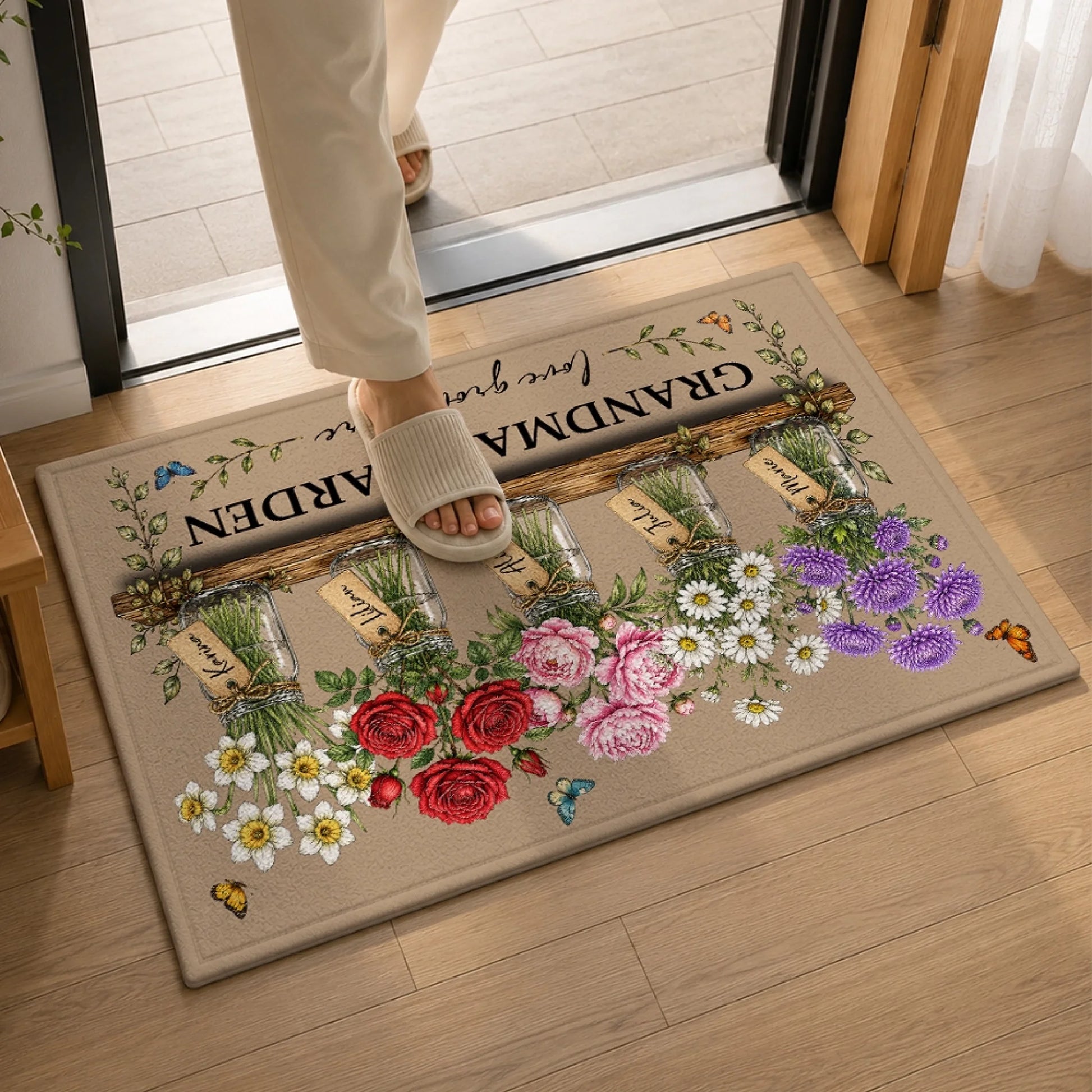 Personalized Birth Flower Welcome Mat for Grandma