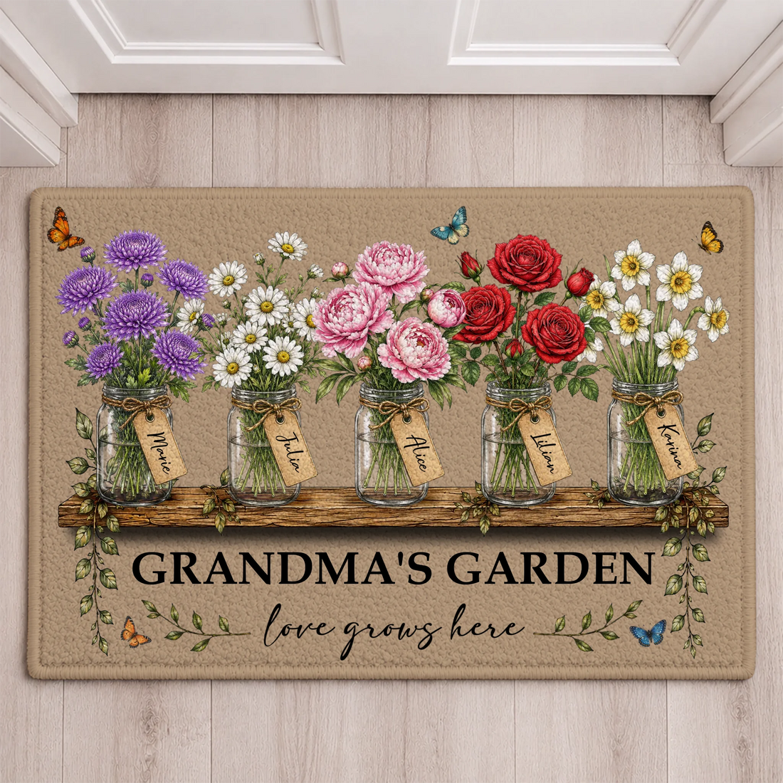 Personalized Grandma's Garden Doormat with Custom Birth Flowers