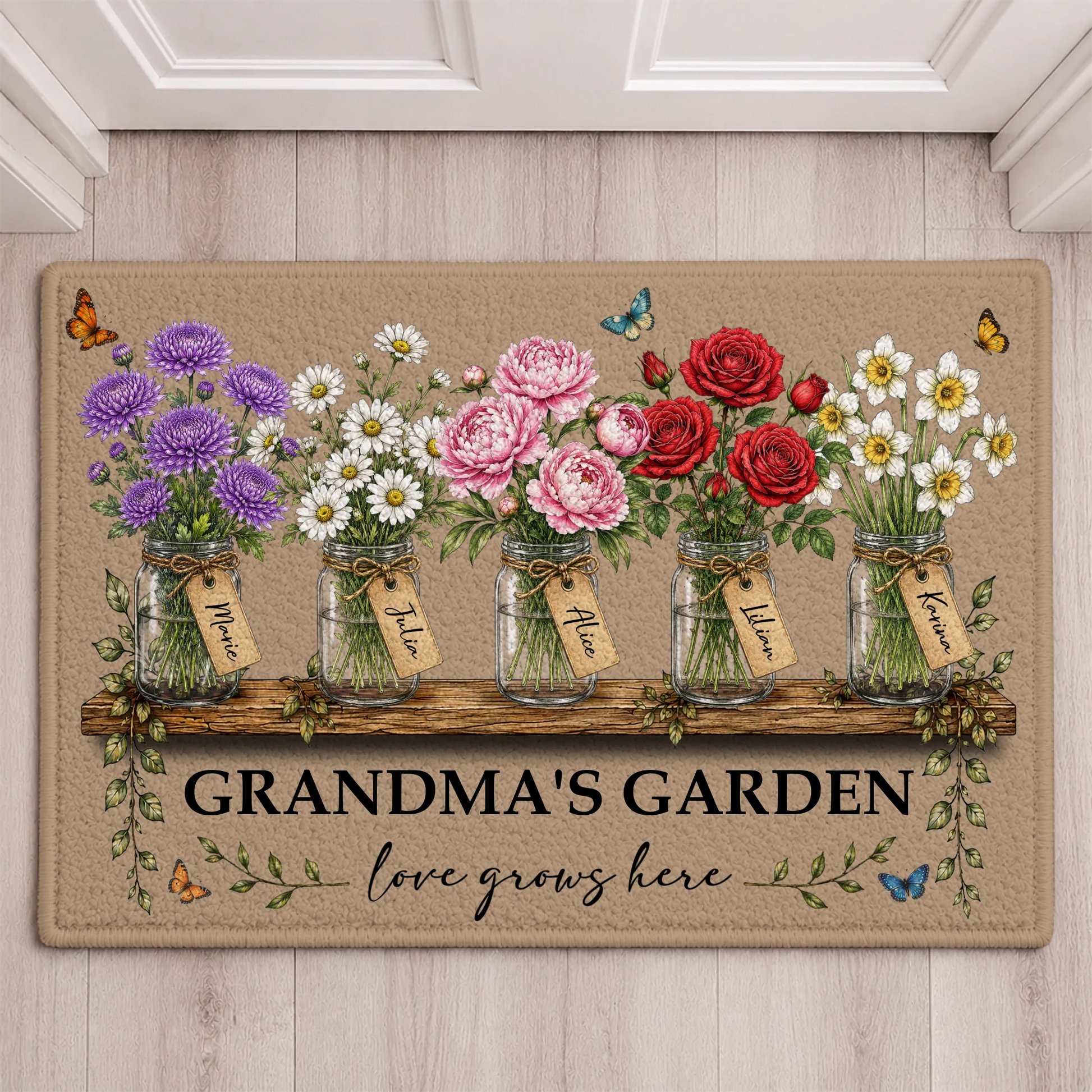 Personalized Grandma's Garden Doormat with Custom Birth Flowers