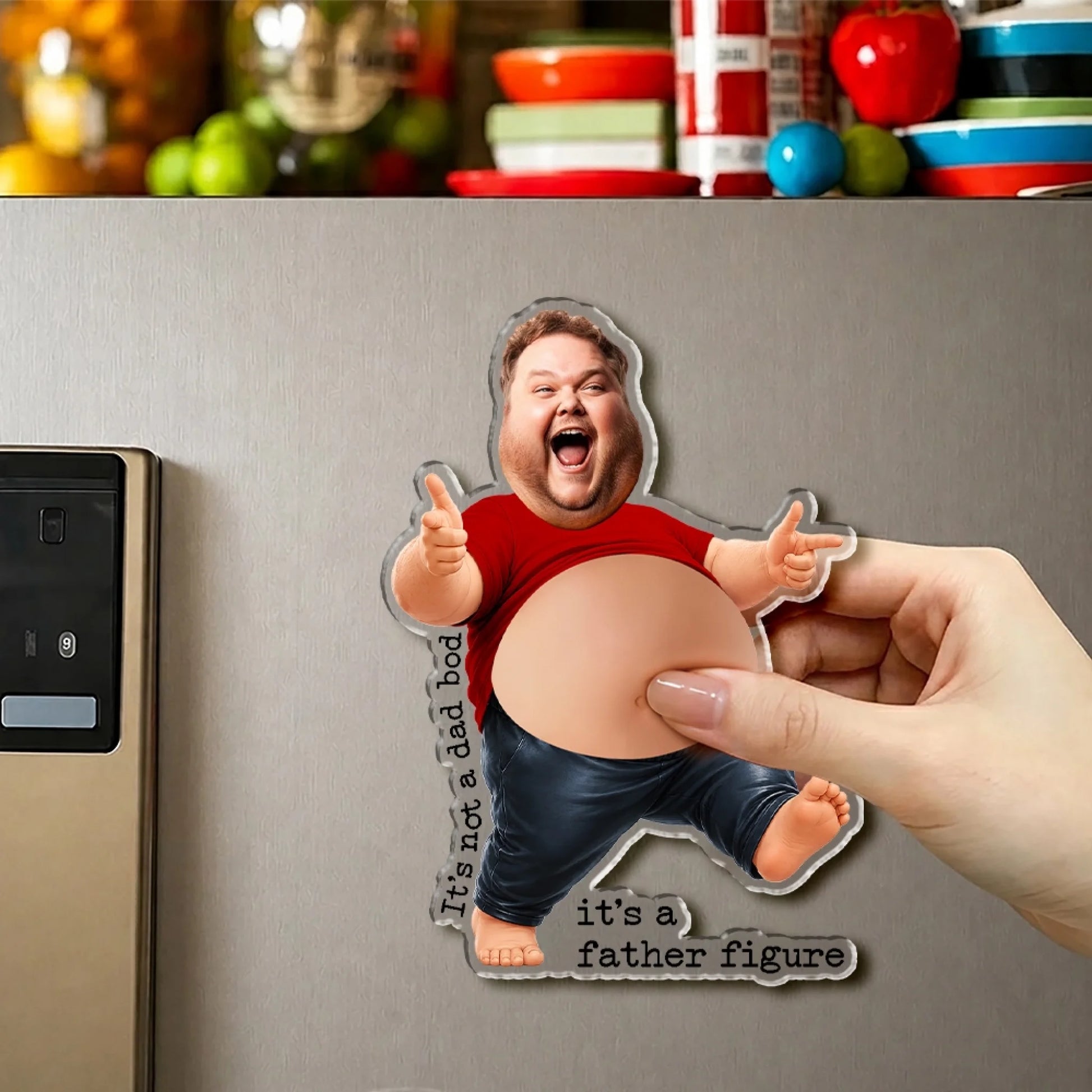 Funny Personalized Father Figure Magnet Displayed on Refrigerator