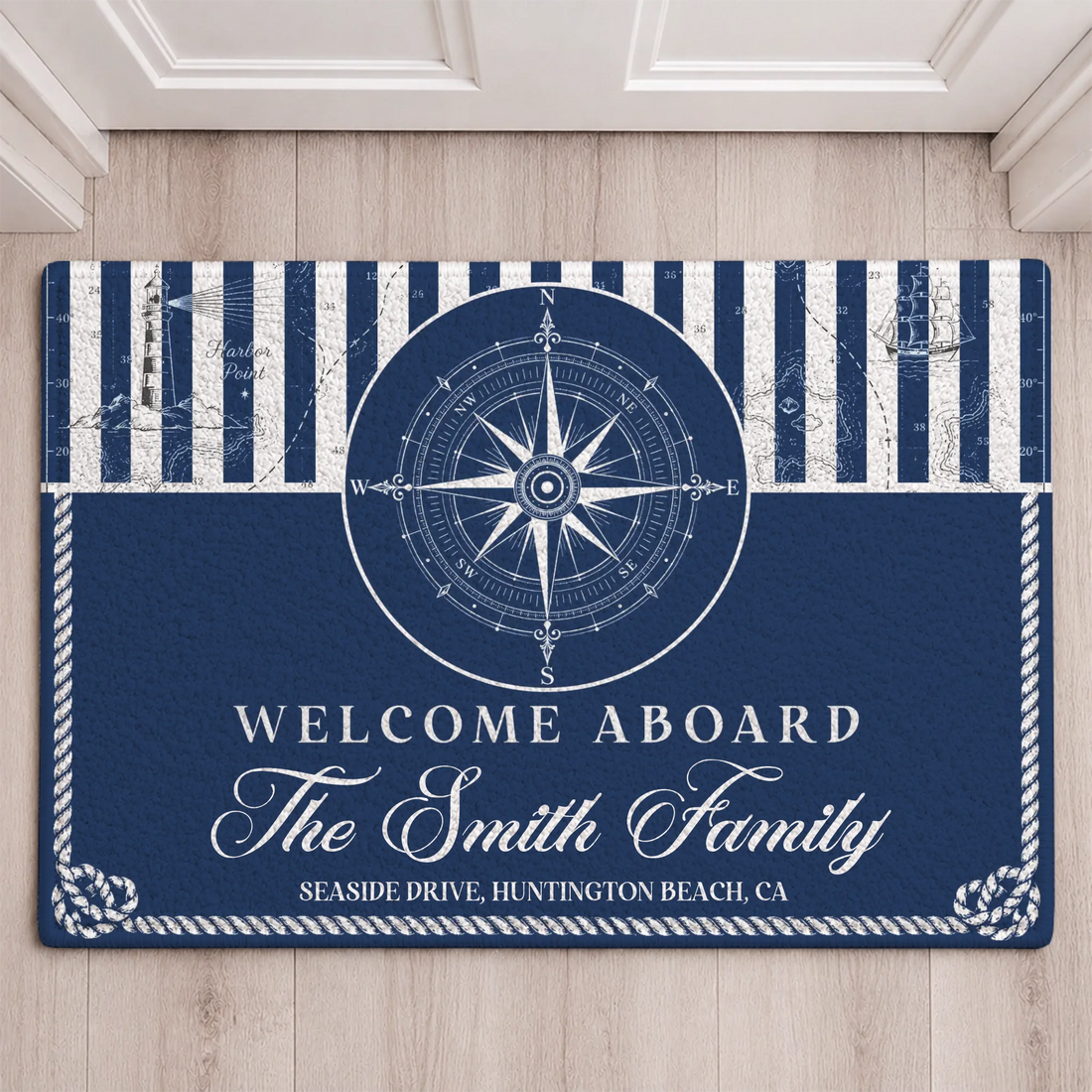 Personalized Welcome Aboard Nautical Doormat with Family Name