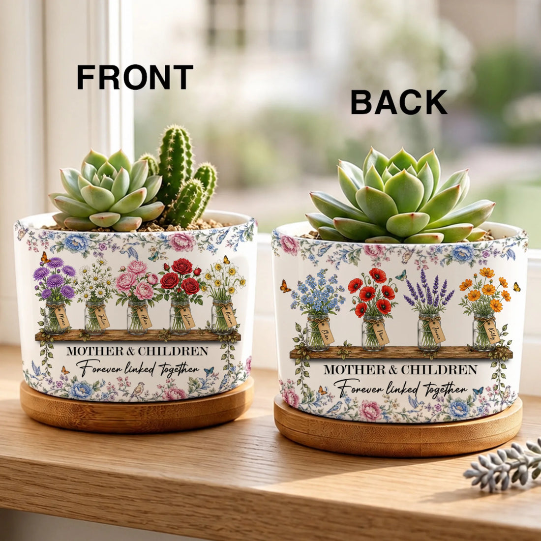 Personalized Ceramic Plant Pot with Bamboo Tray