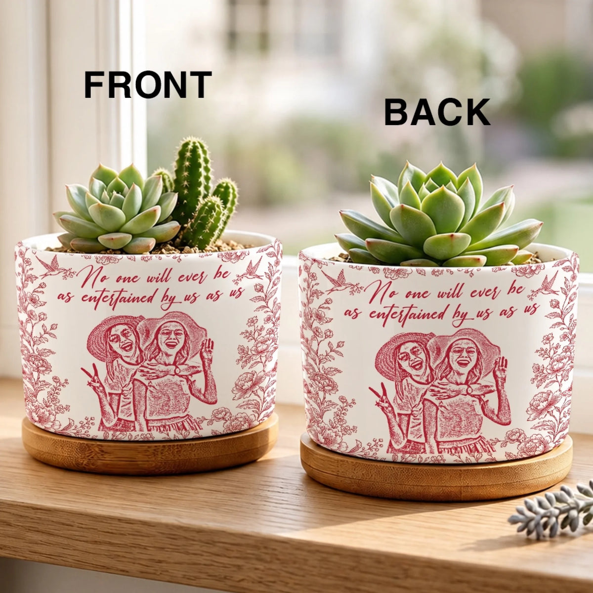 Front and Back View of Personalized Friendship Plant Pot