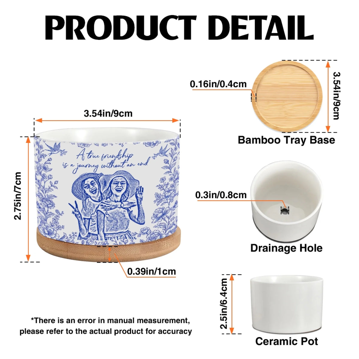 Personalized Ceramic Plant Pot Product Details and Bamboo Tray