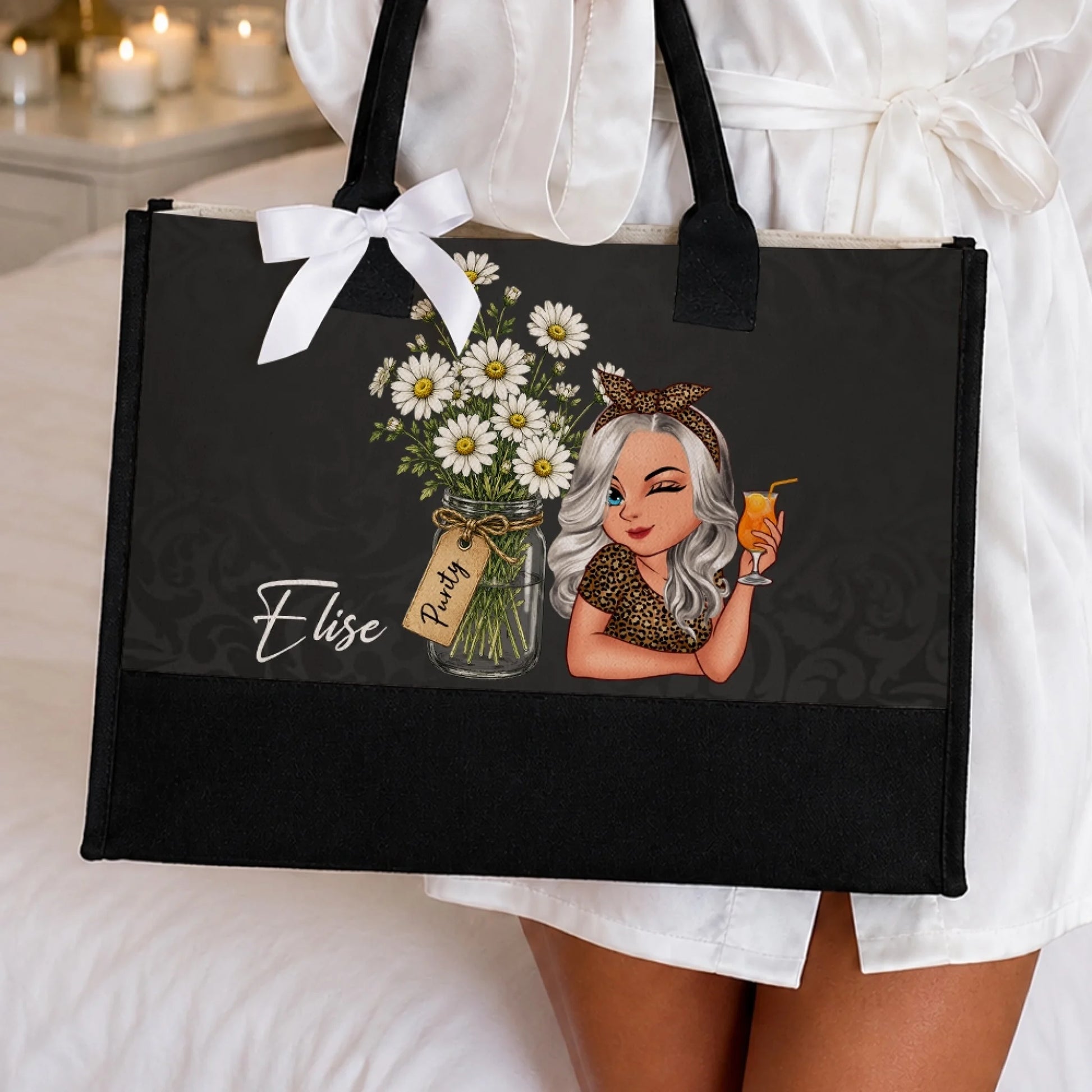 Custom Floral Canvas Tote Bag with Personalized Birth Flowers