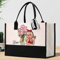 Personalized Floral Canvas Tote Bag for Women